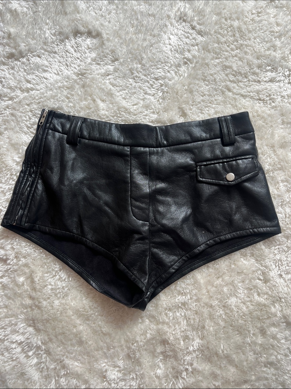 AKIRA Black Faux Leather Bike Shorts with Side Zip